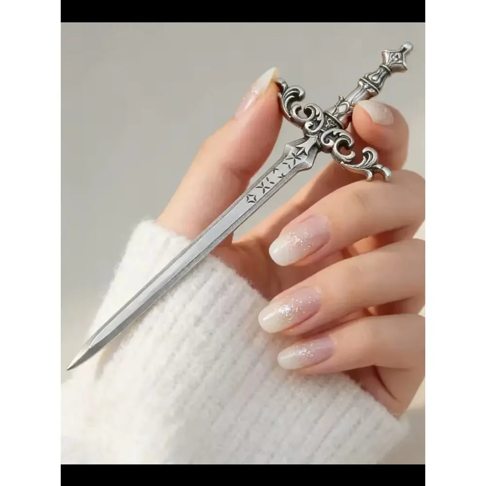 Silver Viking Celtic Sword Hair Stick Ornate Medieval Hair Accessory